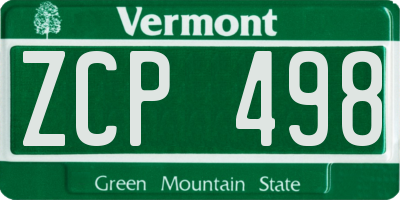 VT license plate ZCP498