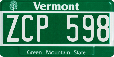 VT license plate ZCP598