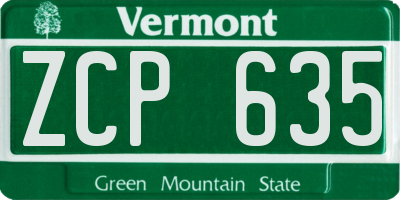 VT license plate ZCP635