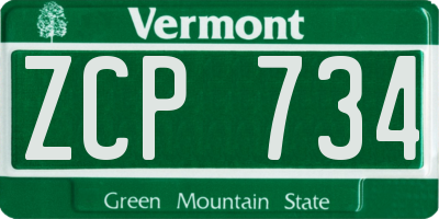 VT license plate ZCP734