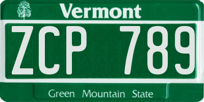 VT license plate ZCP789