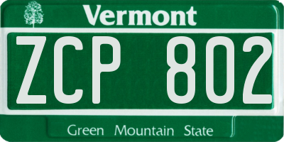 VT license plate ZCP802