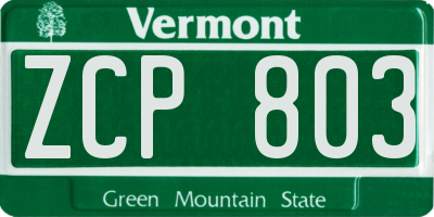 VT license plate ZCP803