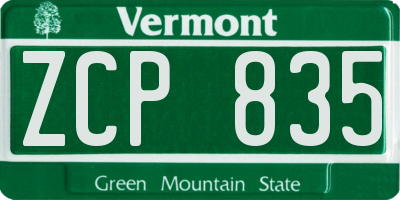 VT license plate ZCP835