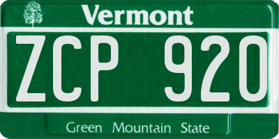 VT license plate ZCP920