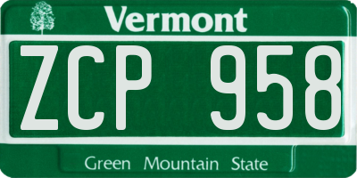 VT license plate ZCP958