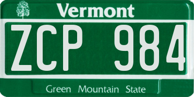 VT license plate ZCP984