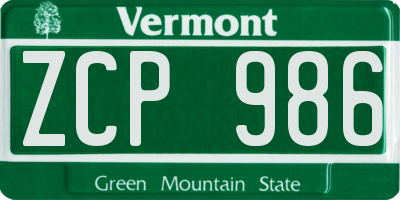 VT license plate ZCP986