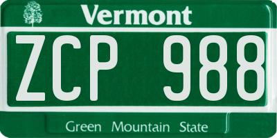 VT license plate ZCP988