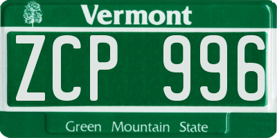 VT license plate ZCP996