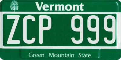 VT license plate ZCP999