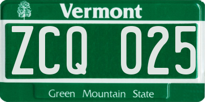 VT license plate ZCQ025
