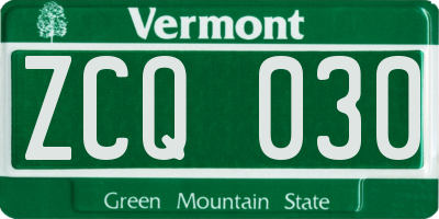 VT license plate ZCQ030