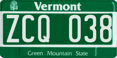 VT license plate ZCQ038