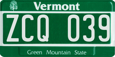 VT license plate ZCQ039
