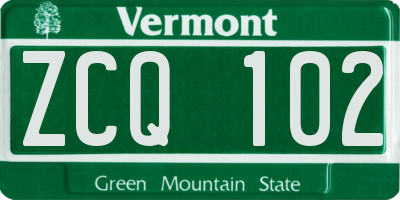 VT license plate ZCQ102