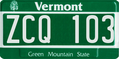 VT license plate ZCQ103