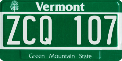 VT license plate ZCQ107