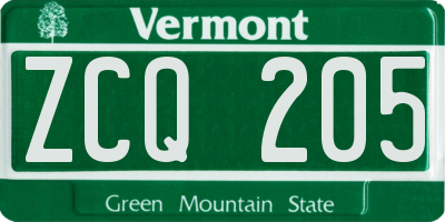 VT license plate ZCQ205
