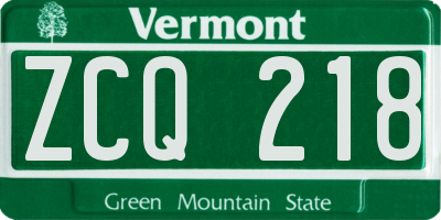 VT license plate ZCQ218
