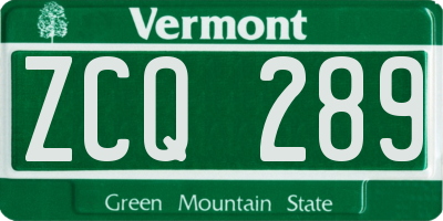 VT license plate ZCQ289