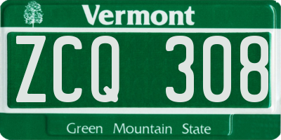 VT license plate ZCQ308