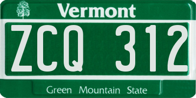 VT license plate ZCQ312