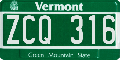 VT license plate ZCQ316
