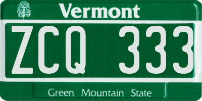 VT license plate ZCQ333