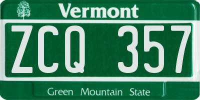 VT license plate ZCQ357