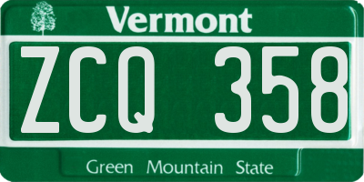 VT license plate ZCQ358