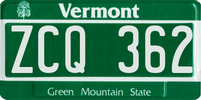VT license plate ZCQ362