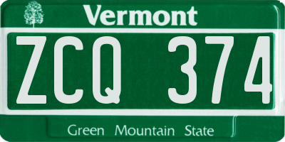 VT license plate ZCQ374