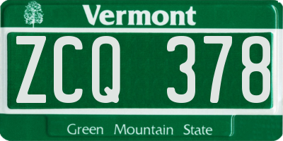 VT license plate ZCQ378