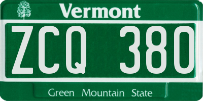 VT license plate ZCQ380