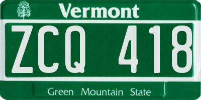 VT license plate ZCQ418