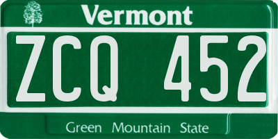 VT license plate ZCQ452