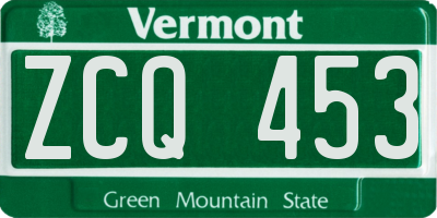 VT license plate ZCQ453