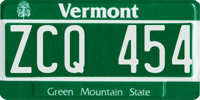 VT license plate ZCQ454