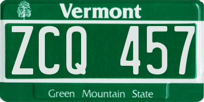 VT license plate ZCQ457