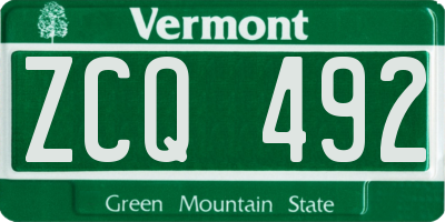 VT license plate ZCQ492