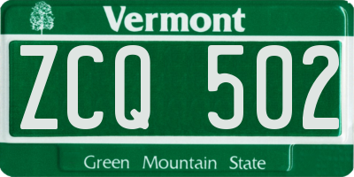 VT license plate ZCQ502