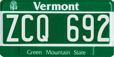 VT license plate ZCQ692