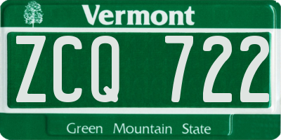 VT license plate ZCQ722