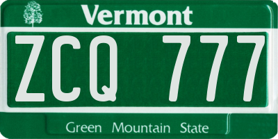 VT license plate ZCQ777