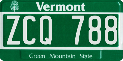 VT license plate ZCQ788