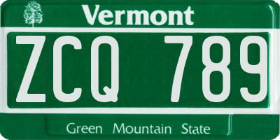 VT license plate ZCQ789