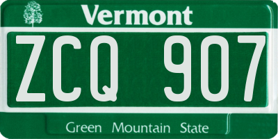 VT license plate ZCQ907