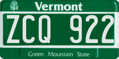 VT license plate ZCQ922