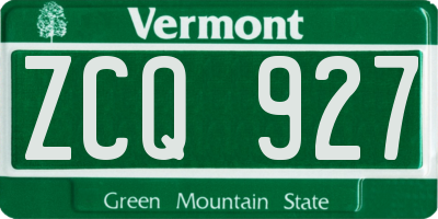 VT license plate ZCQ927